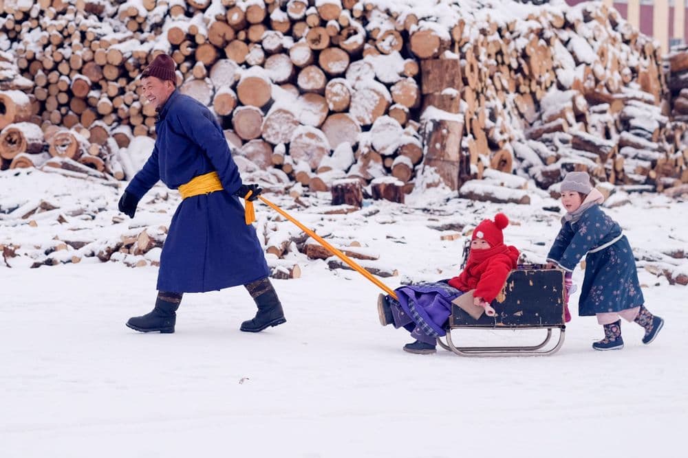 Хөвсгөлийн нэг өдөр: Чаргаар цэцэрлэгээ зорих хүүхдүүд - нийтлэлийн зураг