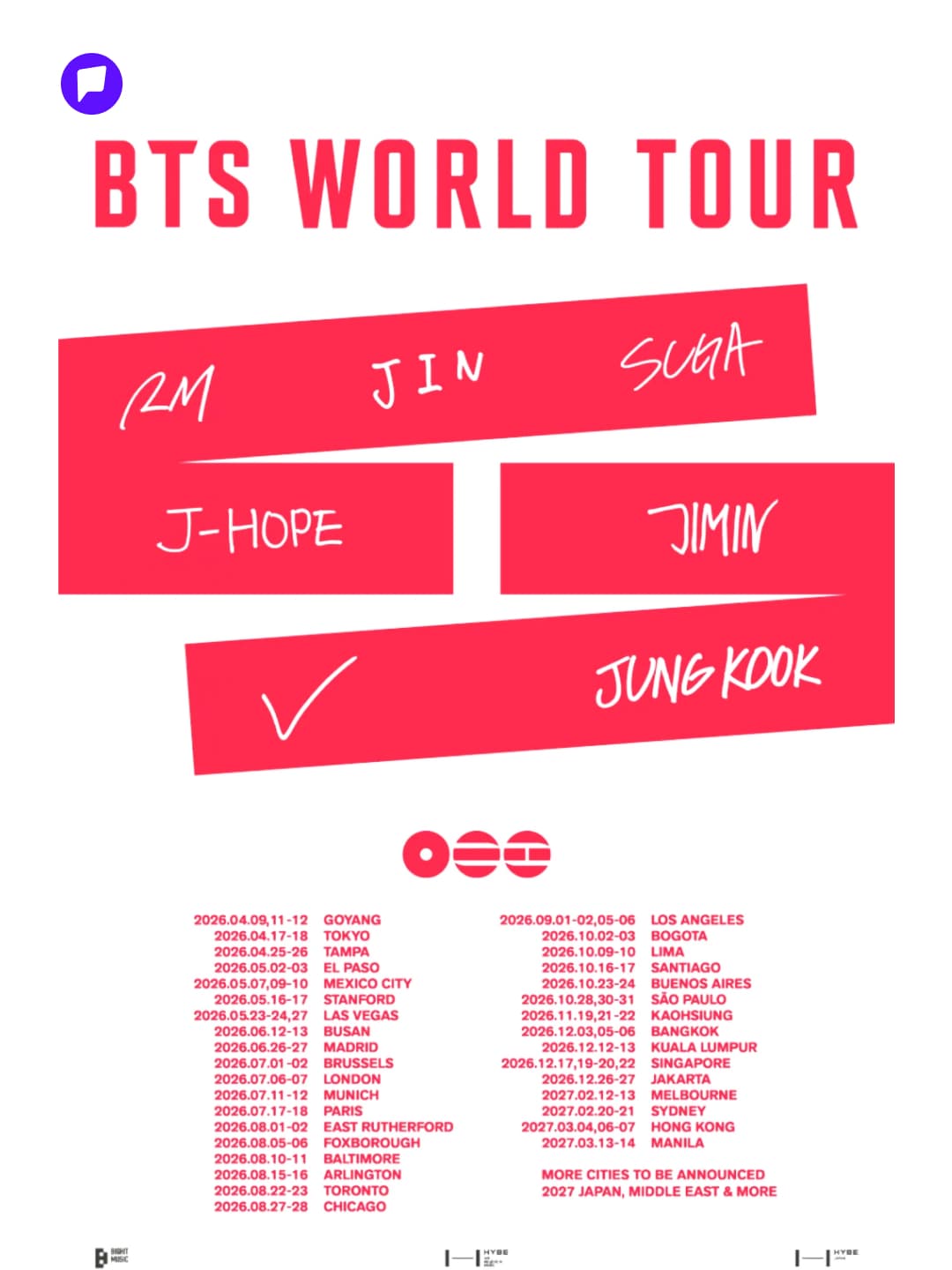 BTS хамтлаг аялан тоглолтынхоо товыг зарлалаа нийтлэлийн зураг